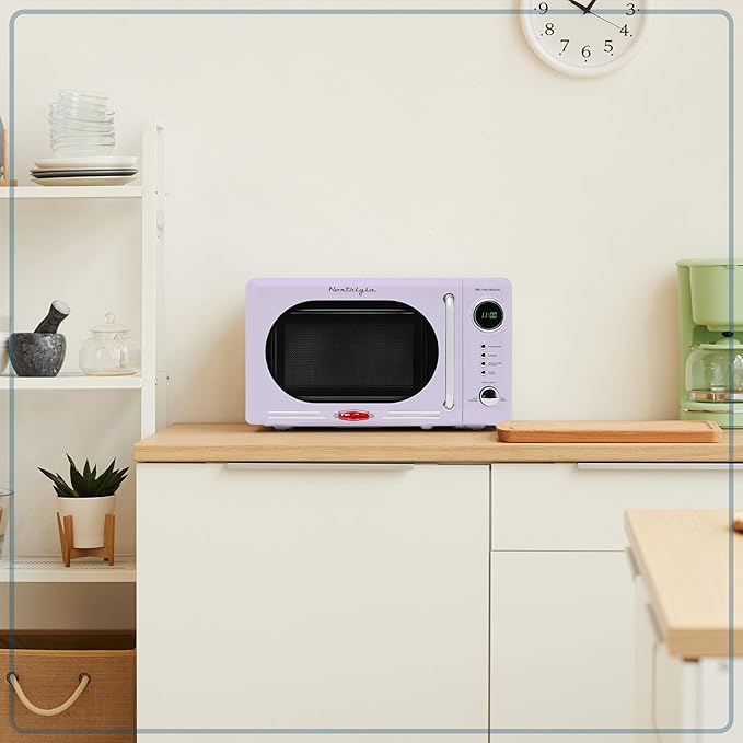 Nostalgia Retro Compact Countertop Microwave Oven 700-Watts with LED Digital Display-Child Lock-Easy Clean Interior-Lavender, 0.7 Cu. Ft