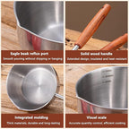 0.4 QT Chocolate melting pot, small pan, sauce pan,stainless steel with pouring port and wooden handle, used for melting chocolate and heating milk,butter warmer