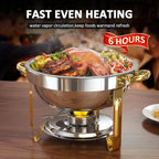 Chafing Dishes for Buffet, 6 Pack 5QT Round Chafing Dish Buffet Set [Elegant Gold and Silver Colors] Stainless Steel Buffet Servers and Warmers for Catering Events Parties Dinners with Complete Set