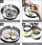 3 Cups Stainless Steel Egg Poacher, Poached Egg Cooker Nonstick Poached Egg Maker Egg Poacher Pan Cups Round Poached Egg Pan with Oil Brush for Breakfast Boiled Eggs