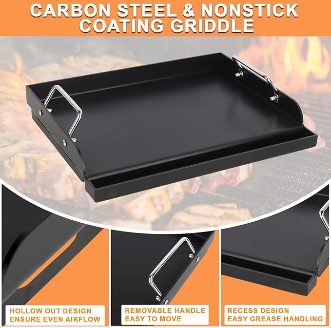 Universal Flat Top Griddle for Gas/Electric/Charcoal Grill/Stove Top BBQ Griddle Inserts, 17" x 13" Skillet for Weber Charbroil Camp Chef Nexgrill Pan Plancha Para Cocinar for Outdoor, Carbon Steel