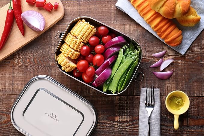 G.a HOMEFAVOR Stainless Steel Bento Lunch Box - Leak-Proof Metal Bento Box, Large Food Container with Lock Clips, Snack Container, Dishwasher Safe, 1200 ml/40 oz