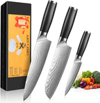3 Pieces Chef Knife Set, Professional Japanese High Carbon Stainless Steel Kitchen Knife Set, Ultra Sharp Chef Knives Sets with Ergonomic Color Wooden Handle
