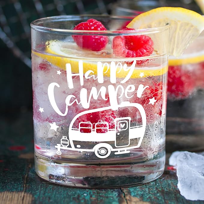 kunlisa Camper Gifts Whiskey Glasses, RV Camping Gifts for Women Men Camping Lovers, 10 oz Drinking Rocks Glasses for Women Men Whisky Cocktail Scotch Bourbon Liquor