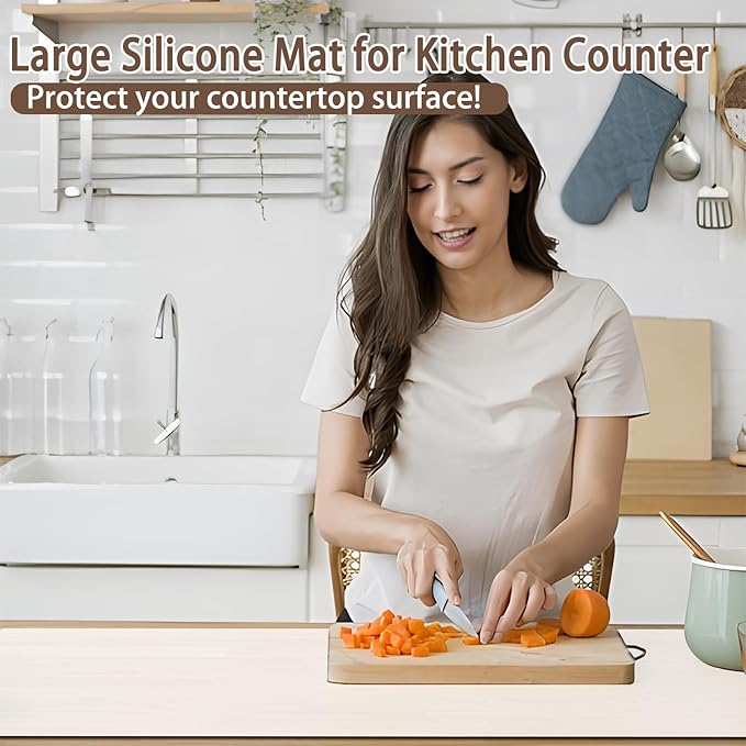 Silicone Mats for Kitchen Counter, 48"x32"(120cmx80cm) Large Heat Resistant Mat Kitchen Island Waterproof Countertop Protector Mat Nons-slip Extra Large Counter Mat, Light Gray