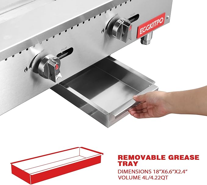 36 Inch CSA Certified Commercial Natural Gas Griddle Manual Controls 90,000 BTU Countertop Flat Top Grill Hot Plate with Independeent Knob 3 Burners Stainless Steel Grill for Restaurant Use