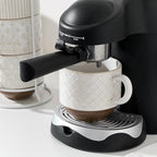 Large Ceramic Coffee Mug Set of 4 with Stand, 15 Oz Stackable Different Embossment Ribbed Latte Cup Set for Cappuccino, Tea, Hot Cocoa, Drinks - Dishwasher & Microwave Safe, Off White