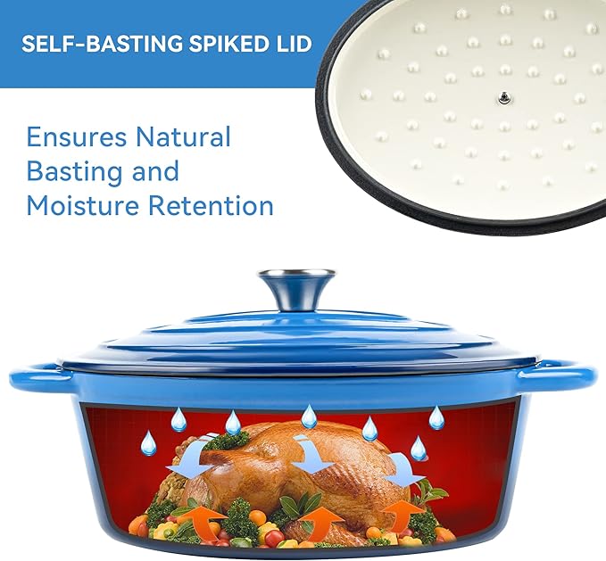 Oval Dutch Oven for Bread Baking, 4.5 Quart Non Stick Enameled Cast Iron Dutch Oven Pot with Lid, Oven Safe Oval Casserole with Lid up to 500°F for Baking, Braising, Stews, Roasting (Blue)