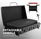 Royal Gourmet PD4001 4 Burner Propane Gas Griddle with Removable Standing Cart, Convertible to Tabletop Design, Flat Top Grill with Hood for Camping, Tailgating, Backyard, Black