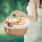 Wicker Picnic Basket with Removable White Lace Liner - 15x11.5x7 Inch Outdoor Picnic Hamper, Foldable Handles & Lockable Lid, Portable Picnic Tote Basket for 4 Person