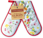Maison d' Hermine Double Oven Mitts 100% Cotton 7"x35" Double Oven Mitt BBQ Cooking Gloves with Loop, Baking, Grilling, Handling Hot Pans, Jardin D'Ete - Mint - Spring/Summer