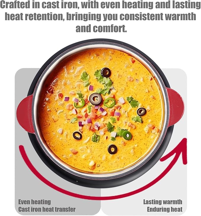 Artestia Cast Iron Cheese Fondue Set 11-Piece with Adjustable Burner, 6 Colored Forks, 5-Cup Red Swiss Fondue Set for Cheese, Chocolate, Caramel, Meat – Family Size 4-6 Persons