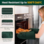 Beneno Kitchen Oven Mitts 2-Pack Heat Resistant to 500°F with Non-Slip Silicone Grip, Extra Long 14.3" Forearm Protection, Soft Quilted Cotton Terry Lining, Ideal for Cooking, Baking, Grilling, Green