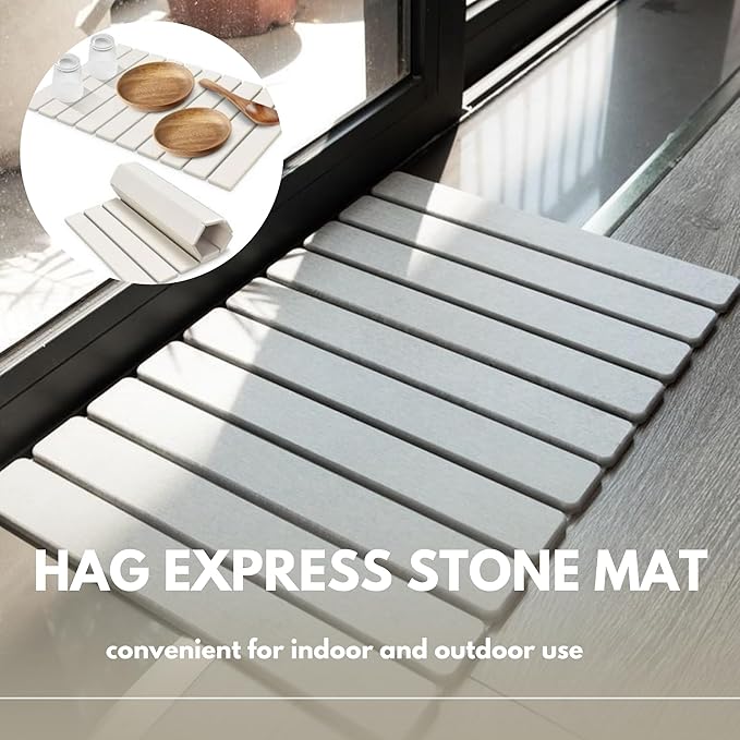 Stone Drying Mat for Kitchen Counter – Large Foldable Diatomaceous Earth Mat 24”x16” – Absorbent Quick Dry Mat for Bathroom, Countertop – Collapsible Stone Bath Mat for Dishes, Cups, Bottles