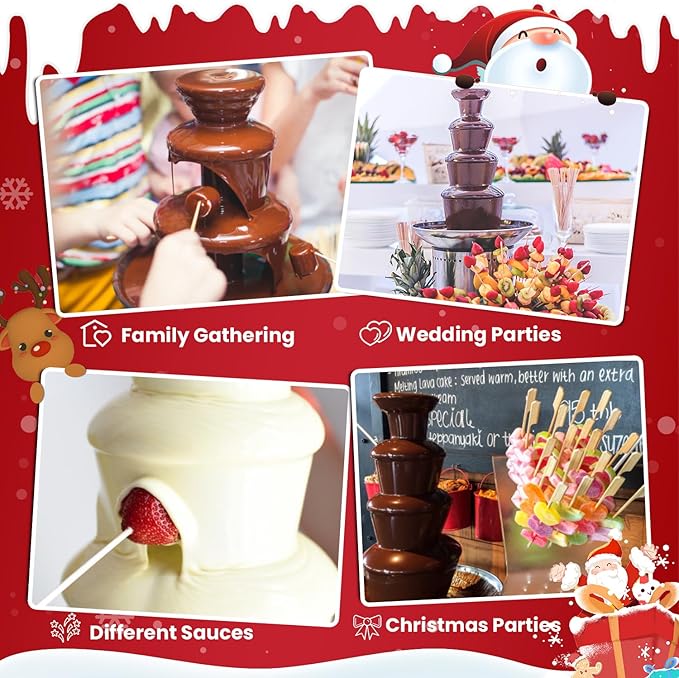 Commercial Chocolate Fountain 4 Layers 11Lbs Large Chocolate Fondue Tower Stainless Steel Hot Chocolate Waterfall for Nacho Cheese Knob Control
