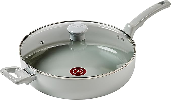 T-fal Refresh Ceramic Nonstick Saute Frying Pan with Lid 5 Qt, Oven Safe to 350°F Cookware, Stay-Cool Handle Skillet, Ceramic Pots and Pans, Moon Grey