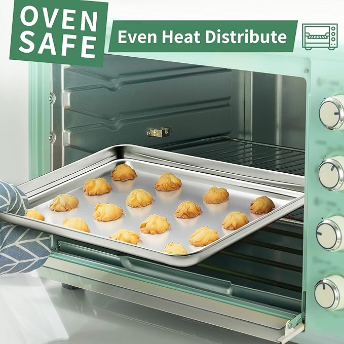 Baking Sheets Set of 2, HKJ Chef Cookie Sheets 2 Pieces & Stainless Steel Baking Pans & Toaster Oven Tray Pans, Rectangle Size 18 x 13 x 1 inch, Non Toxic & Healthy & Easy to Clean