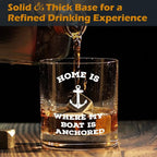 kunlisa Boat Gifts Whiskey Glasses, Nautical Gifts for Boaters, Home Is Where My Boat Is Anchored 10 oz Drinking Rocks Glasses for Men Whisky Cocktail Scotch Bourbon Liquor