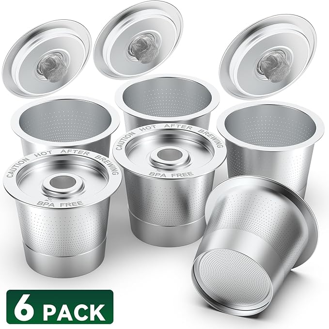 CAPMESSO Reusable K Cups Coffee Pods for Keurig 1.0: Stainless Steel Refillable K Cup - Reusable Coffee Filter for Keurig 1.0 Coffee Maker, Permanent, Eco-Friendly, Innovative Design (6 Pack)
