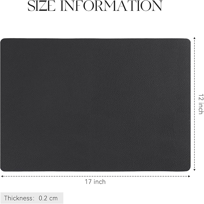 MOSAYT Vinyl Placemats Set of 8, Heat Resistant Place Mats 100% Waterproof Washable & Wipeable Faux Leather Reversible Table Mats for Kitchen Dining Party Indoor Outdoor, 12" x 17", Black