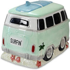 Young's Inc. Ceramic Cookie Jar - Cute Kitchen Counter Storage Canister with Lid - Perfect for Cookies, Coffee, Tea, Candy, Dog Treats, and More - Camper Van - Green, White, Blue