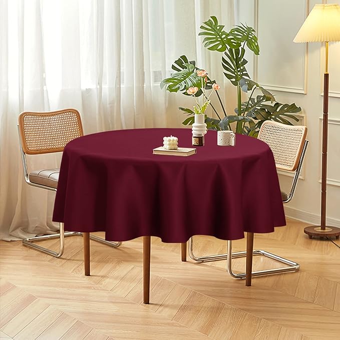 sancua 2 Pack Round Tablecloth 70 Inch Burgundy, Stain and Wrinkle Resistant Table Cloth - Washable Polyester Table Cover for Dining Tables, Buffet Parties and Camping