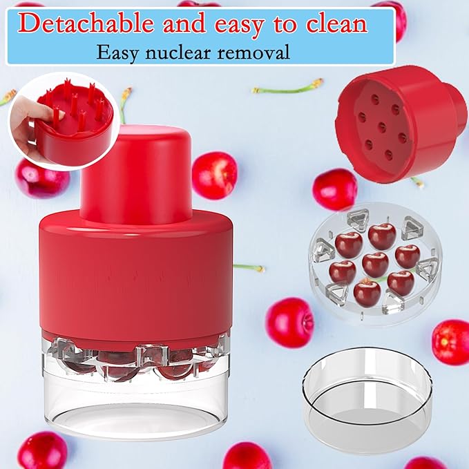 Cherry Pitter Portable Cherry Core Remover with 7 Individual Holes,Multi-Function Fruit Pit Remover for Cherry Jam (Wine Red)
