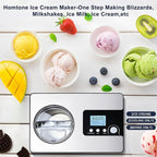 Homtone Ice Cream Maker, No pre-Freezing Automatic Ice Cream Machine 2.1 Quart with Built-in Compressor and LCD Timer for Making Ice Cream,Gelato in 30-60 min