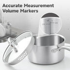 2.5 Quart Stainless Steel Saucepan with Steamer Basket, Tri-ply Full Body, Multipurpose Sauce Pot with Two-Size Drainage Holes Lid, Perfect For Boiling Gravies, Pasta, Noodles