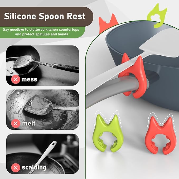 10-Pack Silicone Pot Clip Spoon Rest, Non-Slip Heat Resistant Spoon Holder for Pot, Kitchen Cooking Utensil Rest