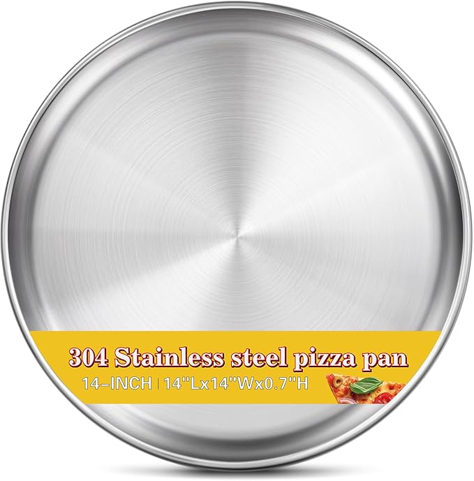 Stainless Steel Pizza Pan 14 inch, Pizza Pan for Oven, Steel Pizza Tray, Thick Round Pizza Plate Pizza Baking Sheet, Easy Clean & Dishwasher Safe, Set of 1