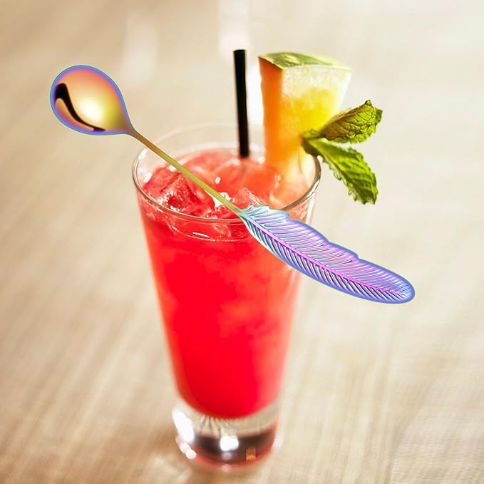 Creative spoons in multiple colors. They can be used to stir flower tea, coffee, and desserts. They're also great for decoration, collection, or as gifts. (rainbow color)