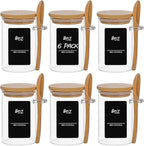 ComSaf Spice Jars with Spoon 8 oz 6Pack, Small Spice Containers Starter Set, Glass Seasoning Jars with Labels, Round Seasoning Containers for Salt, Pepper, Chili Powder, Sugar, Loose Tea Storage