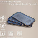 Ceramic Dinner Plates Dish Set,Set of 4, for Lunch snacks - Microwave, Oven & Dishwasher Safe,Scratch Resistant, Dinnerware Kitchen Porcelain Serving Dishes,Blue 12.4 Inch Rectangle plate