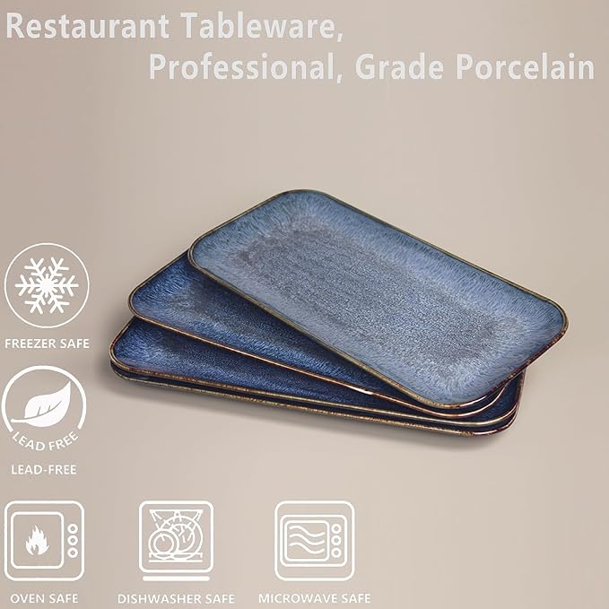 Porcelain Plate Set Large Serving Tray Set of 4, Reusable Serving Platters for Party Food, Cookie, Appetizer, Charcuterie, Snack, Dessert Display,Stackable Kitchen Dish 14.4 INCH