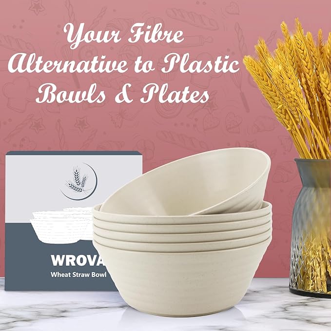 Wheat Straw Bowl Sets,6 PCS Unbreakable Cereal Bowl 36 OZ,Microwave and Dishwasher Safe Bowls,Soup Bowl Sets for Serving Soup,Oatmeal and Salad （Beige）