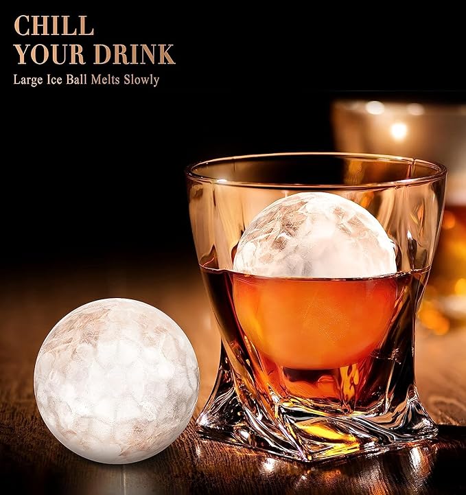 Whiskey Ice Ball Maker, [Fill without Funnel & Easy Release] 2.2'' Round Large Iced Cube Trays with Cover, Reusable Sphere Silicone Ices Tray with Lids for Bourbon, Gift for Brandy Lover