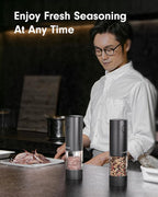 TOMEEM Upgraded Larger Capacity Electric Salt and Pepper Grinder Set Rechargeable with LED lights, Stainless Steel Automatic Pepper and Salt Grinder Refillable with 5 Adjustable Coarseness Black