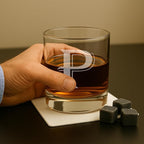 On The Rox Drinks (P-Monogram)- 4 Piece Set of 11 Ounce Engraved Heavy Base Rocks Glasses Elegant Glass-Multi-Purpose Beverage-Rocks Glass- Gift for any Occasion