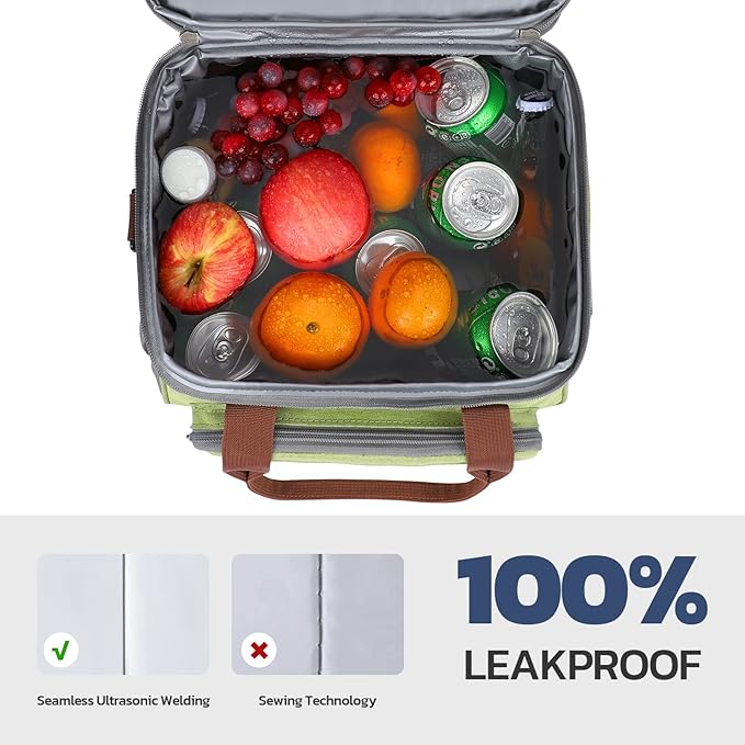 Maelstrom Lunch Bag Women,23L Insulated Lunch Box For Men Women,Expandable Double Deck Lunch Cooler Bag,Lightweight Leakproof Lunch Tote Bag With Side Tissue Pocket,Green