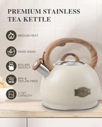 Tea Kettle Stovetop,2.7QT Stainless Steel Whistling Teapot for Stove Top Aesthetic,Portable Water Kettles Camping with Anti-hot Silicone Handle,Suitable for All Heat Sources,Milky White