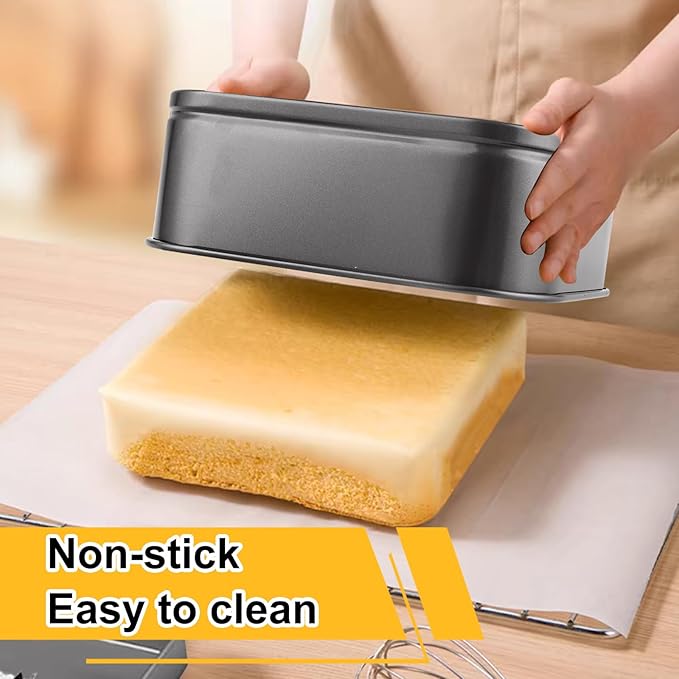 3Pcs Springform Pan, Square Cake Pan Nonstick Cheesecake Pans, Bakeware with Removable Base, Nonstick Leakproof (8, 8.5, 9.5 Inch)