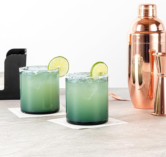 Restaurantware-Vetri 10 Ounce Old Fashioned Glasses, 6 Dishwashable Whiskey Glasses - No-Lead, Durable, Blue Glass Tumblers For Scotch, For Drinking Liquor, Cocktail, Bourbon, Cognac, And More
