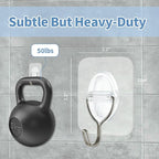 Adhesive Wall Hooks No Damage, Stick On Hooks for Hanging 10 Pack - Transparent Stainless Steel 5KG Heavy Duty, Waterproof Removable (5x5cm) Kitchen Bathroom Office, Ganchos para Pared (XL)