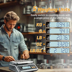Food Scale Pound and Ounce, Rechargable, Commercial Grade, Stainless Steel Platform, for Meat Shop, Deli, Produce Market (66lb)