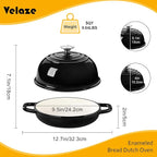 Velaze Enameled Cast Iron Dutch Oven for Bread Baking,5 QT Round Bread Oven Pot with Dome Lid for Sourdough, Roasting,Braising(Black)