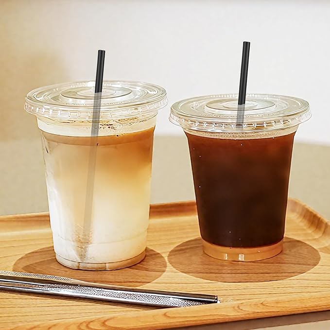 [Individually Wrapped] 600 Pcs Plastic Black Coffee Stirrers - 7 Inch Length 0.23 Inch Diameter Disposable Coffee Stir Sticks Straws for 12 oz 16 oz Cups Bar Cocktail Restaurant Supplies