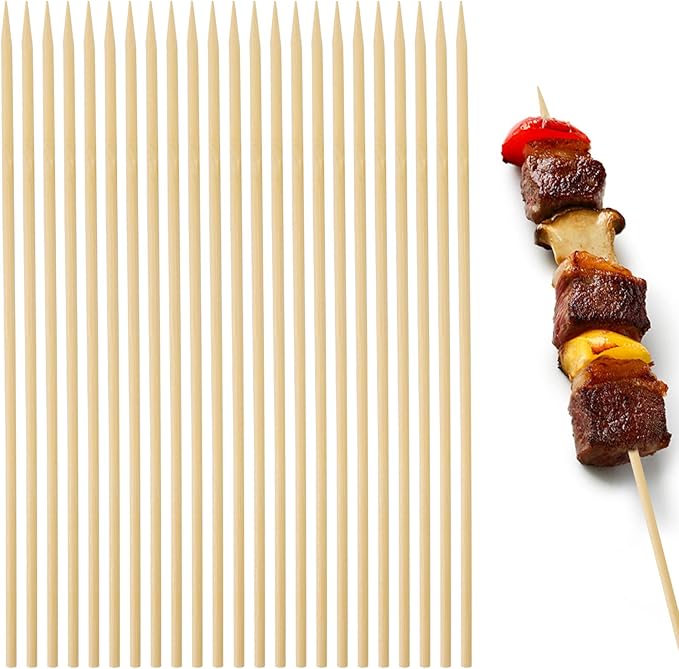 HANSGO 8Inch Natural Bamboo Skewers, with 5PCS Food Prep Gloves, 100PCS Wooden Skewers for Appetizers, Fruit, Kabobs, Grilling Kebabs, Corns, Cocktail Picks for Drinks, Sturdy & Durable