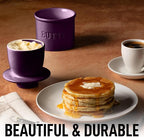 Zulay Kitchen Butter Crock With Lid & Spreader Knife for Countertop - Ceramic French Butter Dish Keeper For Fresh & Spreadable Butter - Purple