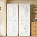 IRONCK Kitchen Pantry Storage Cabinet 72.6" H x 24" W, with Barn Doors, Drawer, 4 Adjustable Shelves, Freestanding Cupboard, Laundry, White